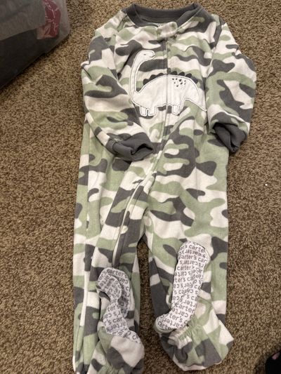 Carters zip up fleece pajama Camo with dinosaur footed 24 Months