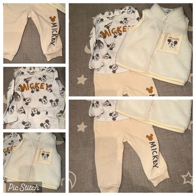 Disney 3 piece Mickey Mouse outfit with fuzzy vest 12 Months