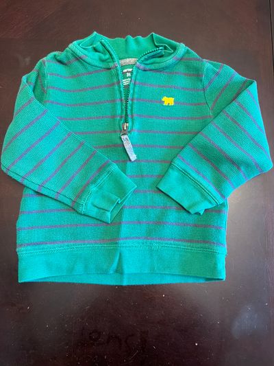 Carters quarter zip pullover green with stripes  3T