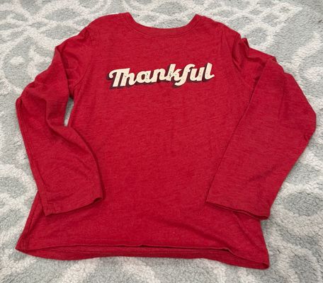 Cat & Jack Red thankful long sleeved shirt, size 6/7 6T/6
