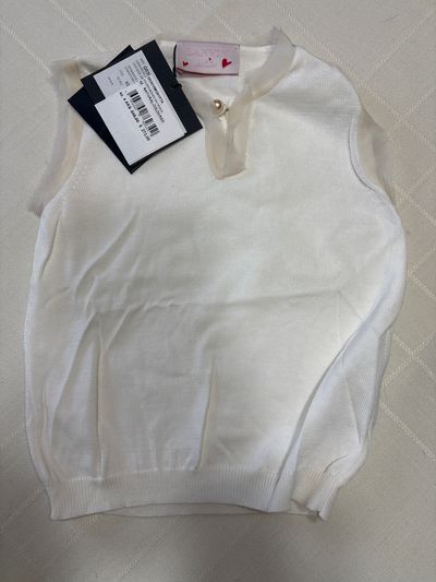 NEW - Lanvin Petite - off white sleeveless top 100 cotton with muslin trim size 4 4T