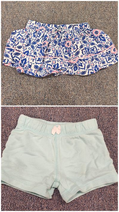 Carter's and Cherokee Mint shorts and a skirt 12 Months