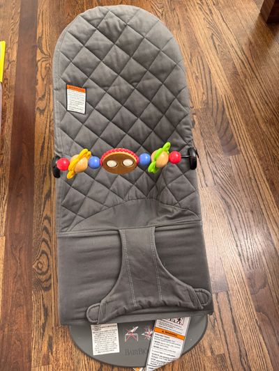 baby bjorn in great condition, gray infant chair Baby bouncer with toy attachment retail for over $200