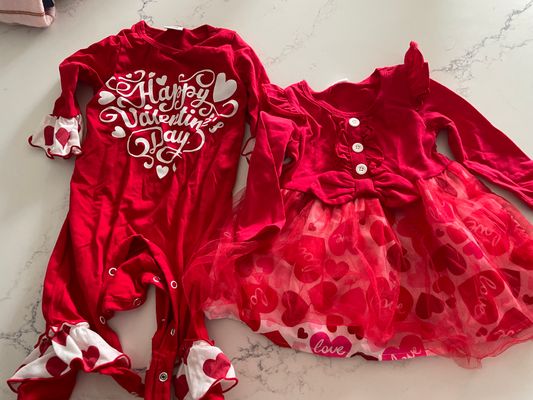 Valentine's outfits One dress and one jumper 6-9 Months