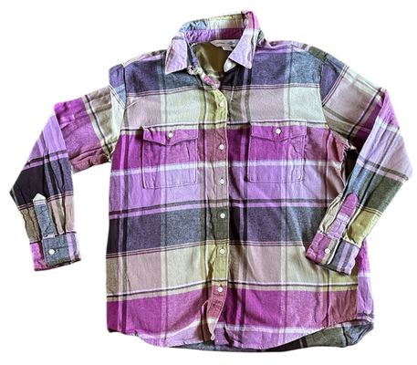 Old Navy Purple & tan plaid flannel shirt Junior S - 3