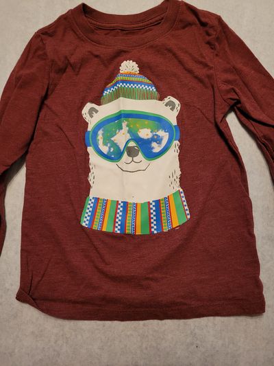 Cat & Jack Maroon long sleeve polar bear shirt 4T
