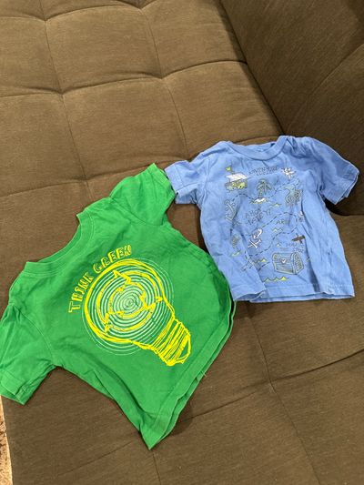Childrens place 2 short sleeve graphic tshirts one blue one green 12-18 Months