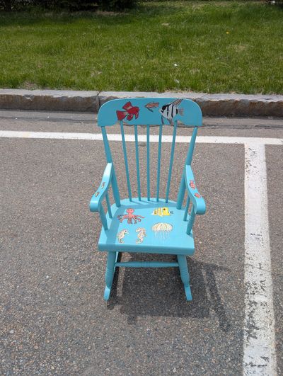 Rocking chair Painted lite blue with fish