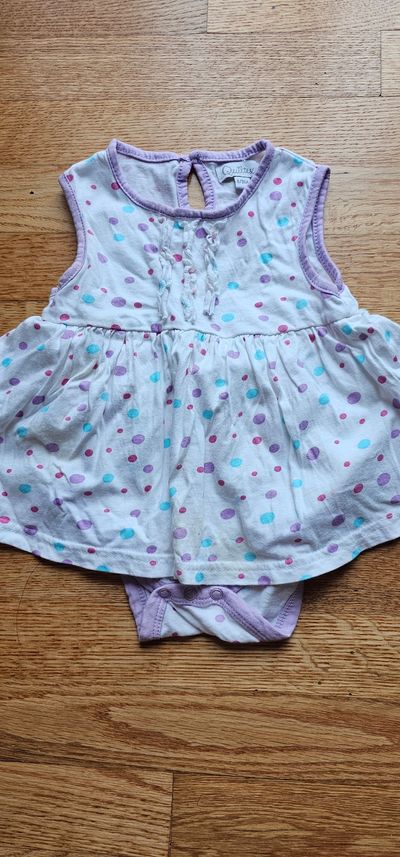 Quiltex Baby Girl multicolor polka dots Sleeveless Bodysuit Dress 6-9 Months