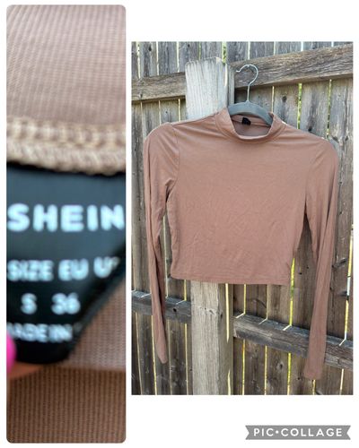 Shein Carmel color long sleeve crop top Silky light weight stretch long sleeve crop top Junior S - 3