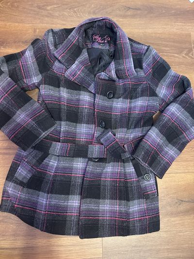 Say what Purple plaid peacoat with belt Junior XL - 12