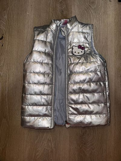 Hello Kitty Silver metallic puffer vest - size 8-10