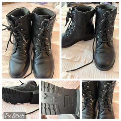 Place Black zip up and tie combat boots 3 (Big Kid)