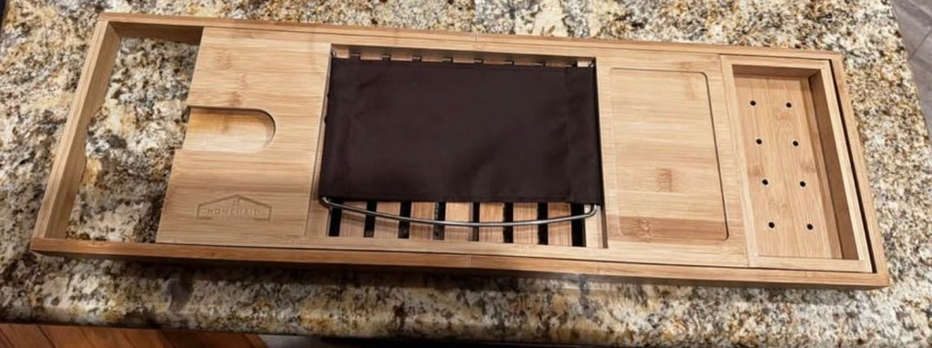 Expandable Bamboo Bathtub Tray 28 in. Up to 41.5 in. Expandable, spot for book or phone to stand