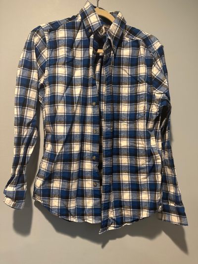 Eddie Bower L/S collard button up flannel plaid blue, white Men's - S
