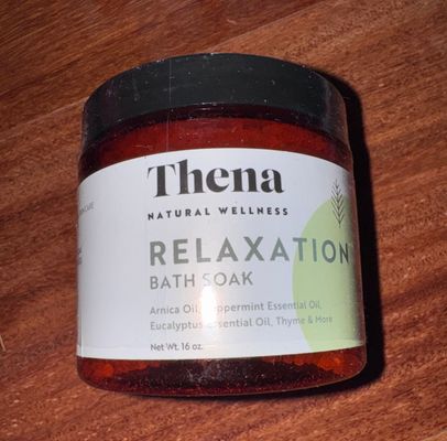 Brand new thena relaxation bath salts peppermint Eucalyptus thyme Amica oil and more 16 ounces sealed