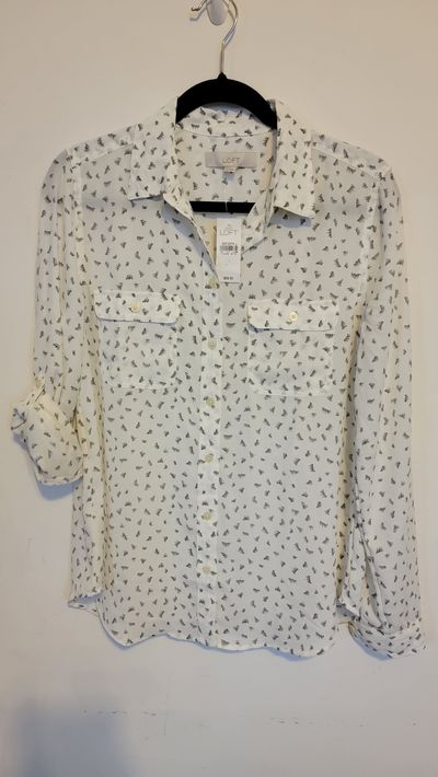 Loft NWT button down long sleeve with black eyelash print pattern Women's - M