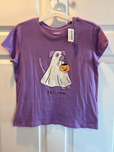 Old Navy BNWT short sleeve purple Hey Boo Halloween shirt 14-16