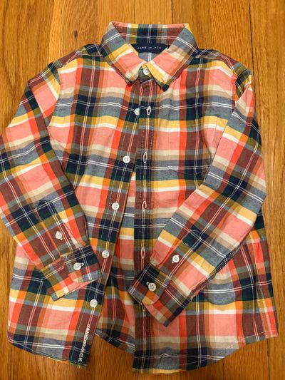 Janie and Jack Coral plaid button down 4T