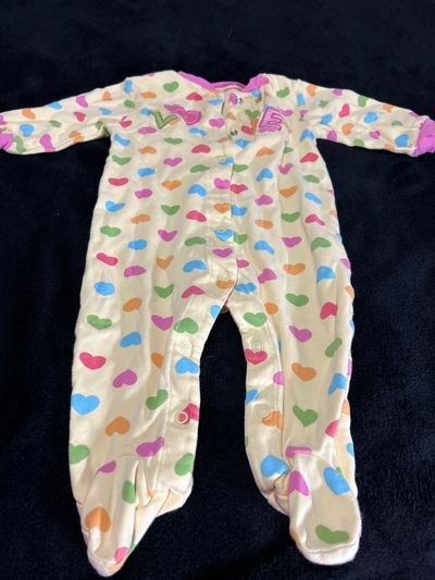 Carters Yellow footed sleep, and play with multicolor hearts 9 Months