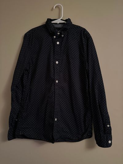 H & M Black Polka Dot Button Down 10-12
