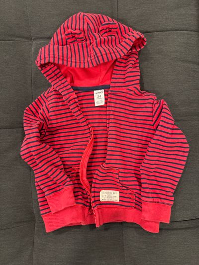 Carters Red and blue striped zip up hoodie long sleeve jacket 12-24 Months