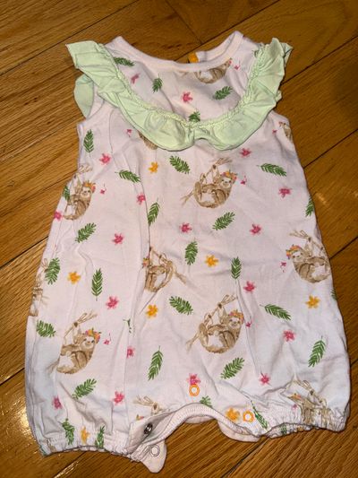 Burt's Bees Tropical floral sloth romper for summer Newborn
