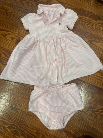 Polo Ralph Lauren Pink striped dress with bloomers 18 Months
