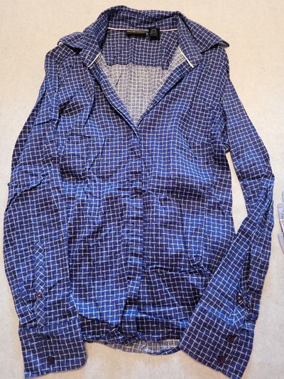 New York & Company Blue with white stripe long sleeve dress shirt Women's - L