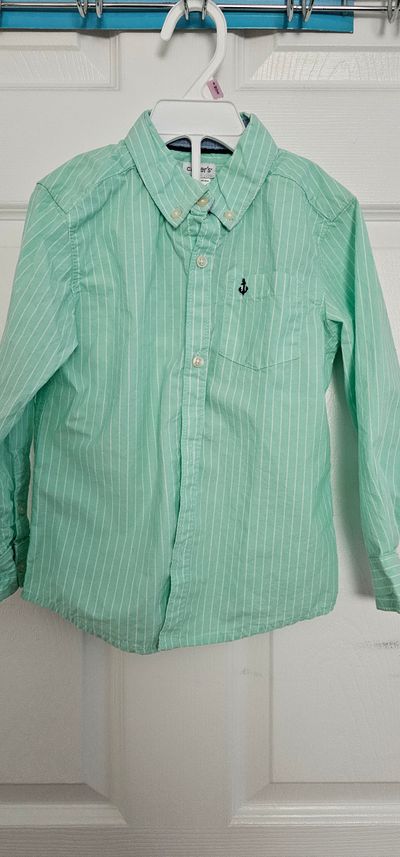 Carter's Like New button down shirt in Mint Cream color with stripes 4T
