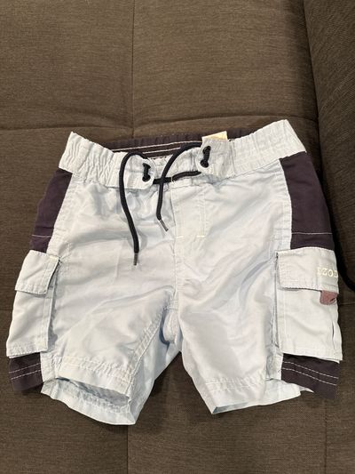 IZOD Baby blue and navy small boys swim trunks w/ drawstring 0-12 Months