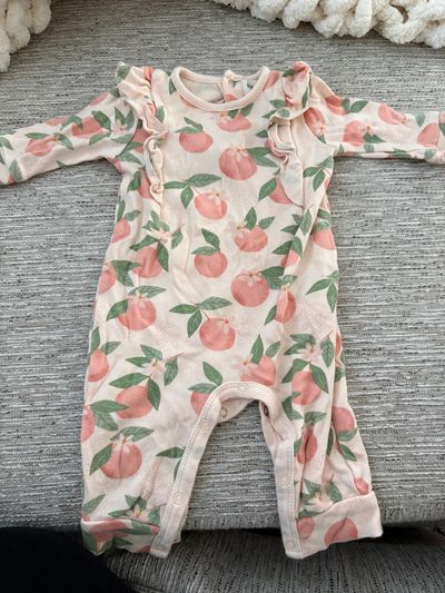 Rabbit and bear Peach onesie outfit can be pjs 3 Months