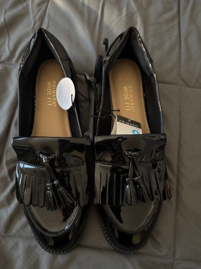 Primark NEW- Black Patent Leather Loafer- Wide Fit 8 (Adult)