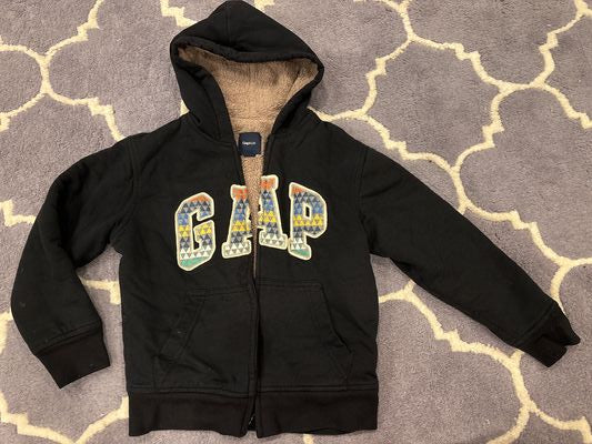 Gap 10 Black fleece lined thick zip up hoodie 6T/6