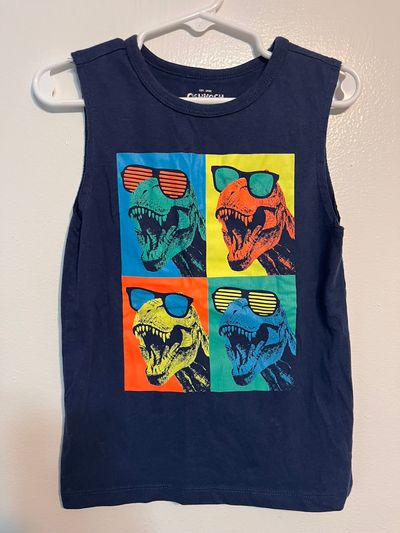 OshKosh Blue Tank Top w Neon Dinosaur Pics 4T