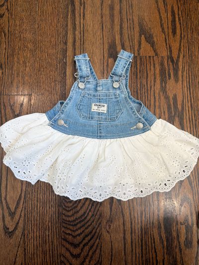 Oshkosh Eyelet white and Jean dress 3 Months