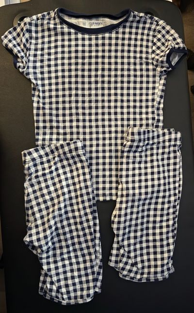 Old Navy Navy and white checkered pajama set with extra shorts 3 pieces 10-12