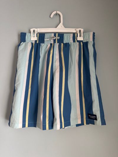 Abercrombie kids size 13/14 Swimsuit striped blues, white, butter yellow 14-16