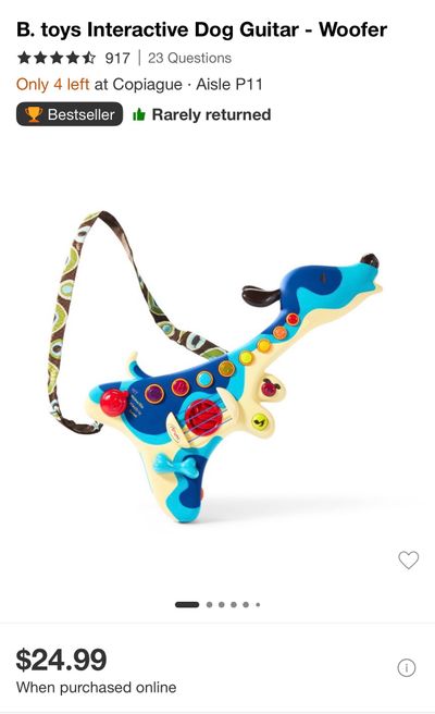 B. toys Woofer Interactive Dog Guitar B. toys Woofer Interactive Dog Guitar features three musical