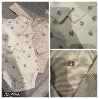 Carters Set of 2 long sleeve onesie milk cartons and pretzel 12 Months