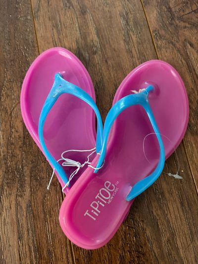 Pink flip flops with blue straps  11 (Lil' Kid)