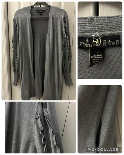 80 Park long sweater w pockets Grey w ruffle detail down sleeves Women's - L