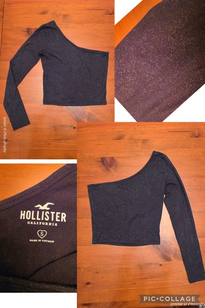 Hollister Purple, one-shoulder long sleeve glitter crop top Women's - S