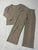 Shein Brown taupe color. 2 piece longer set. Wide leg pants. V neck LS Women's - M