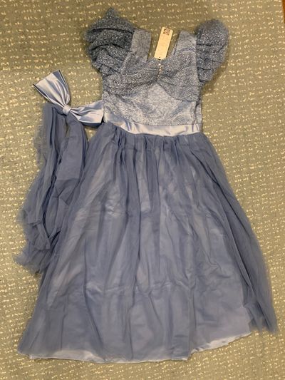 Idopip NEW Blue tulle long gown w lace up detachable bow 14-16