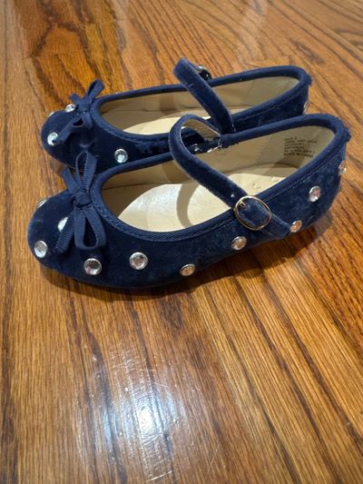 Janie and Jack Navy blue velour dress shoes with rhinestones 6 (Toddler)