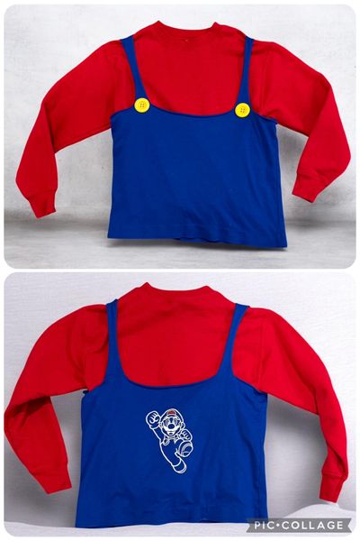 Mario Sweatshirt made to look like Mario wearing overalls, fits 5-6