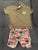 Childrens place 2-piece Olive green short sleeve polo shirt w/plaid adjust shorts 12-18 Months