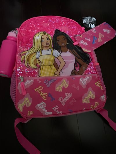 Barbie NEW magic sequins backpack, water bottle and pencil pouch