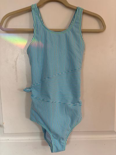 Lands end size 12- blue and white striped bathing Crossed back - Never worn 10-12